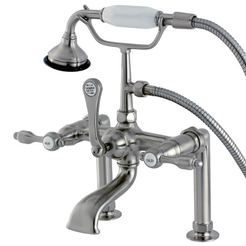 Kingston Brass Aqua Vintage AE103T8TAL Tudor Deck Mount Clawfoot Tub Faucet with Hand Shower, Brushed Nickel