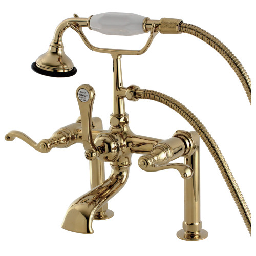 Kingston Brass Aqua Vintage AE103T2FL Royale Deck Mount Clawfoot Tub Faucet with Hand Shower, Polished Brass