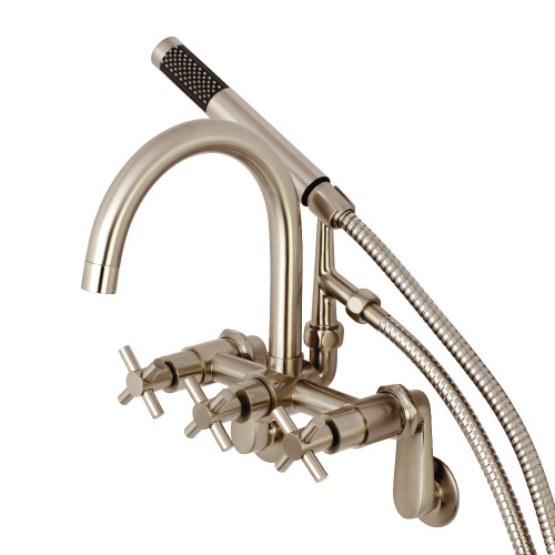 Kingston Brass Aqua Vintage AE8158DX Concord 7-Inch Adjustable Wall Mount Tub Faucet with Hand Shower, Brushed Nickel