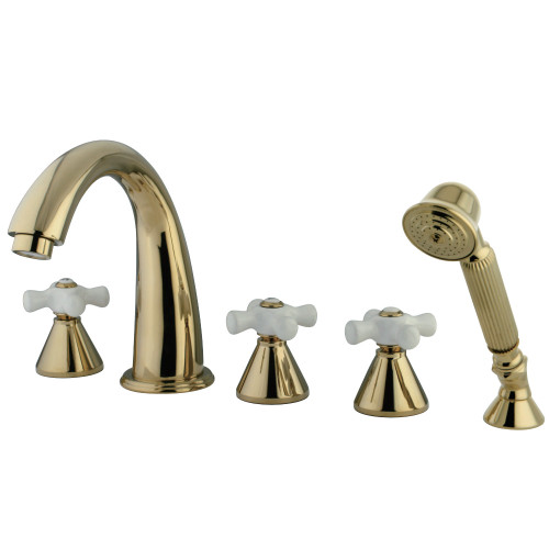 Kingston Brass KS23625PX 5-Piece Roman Tub Faucet with Hand Shower, Polished Brass