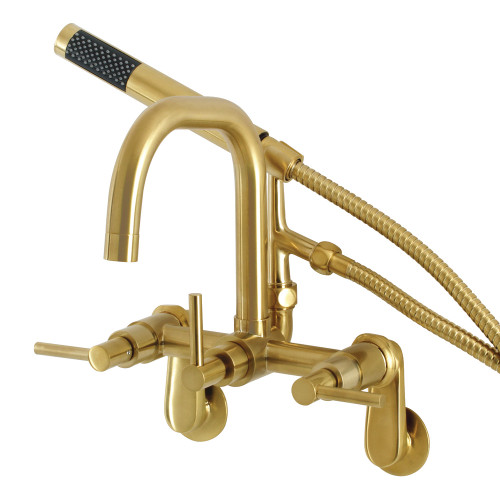 Kingston Brass Aqua Vintage AE8457DL Concord Wall Mount Clawfoot Tub Faucet with Hand Shower, Brushed Brass
