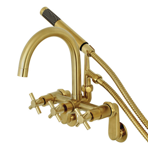 Kingston Brass Aqua Vintage AE8157DX Concord 7-Inch Adjustable Wall Mount Tub Faucet with Hand Shower, Brushed Brass