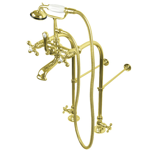 Kingston Brass CC57T452MX Vintage Freestanding Two Handle Clawfoot Tub Faucet with Hand Shower and Supply Line, Polished Brass