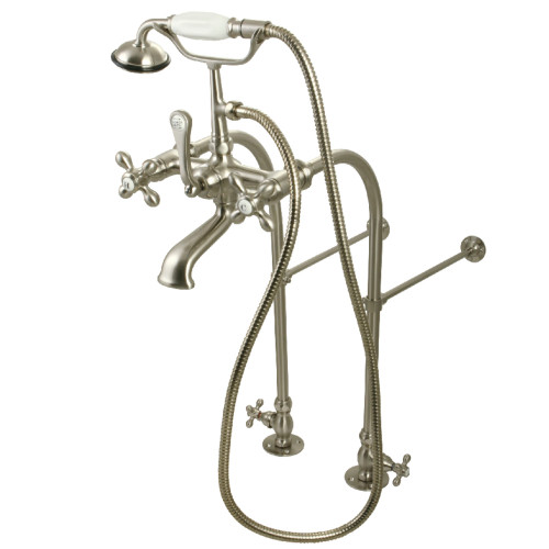 Kingston Brass CC57T458MX Vintage Freestanding Two Handle Clawfoot Tub Faucet with Hand Shower and Supply Line, Brushed Nickel