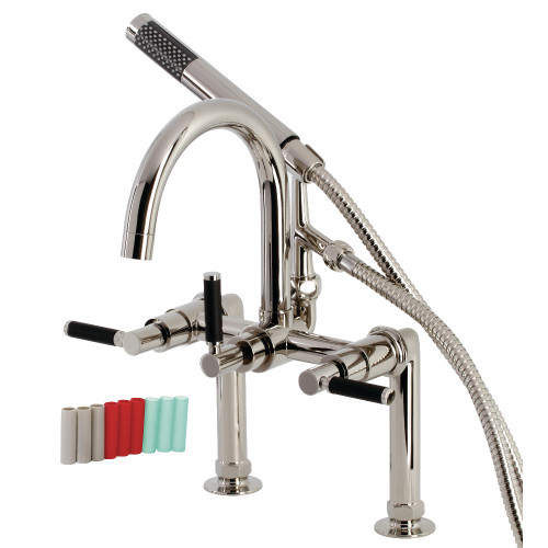 Kingston Brass Aqua Vintage AE8106DKL Kaiser 7-Inch Deck Mount Clawfoot Tub Faucet with Hand Shower, Polished Nickel