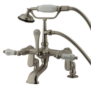 Kingston Brass Deck Mount Clawfoot Tub Filler Faucet with Hand Shower - Brushed Nickel CC653T8