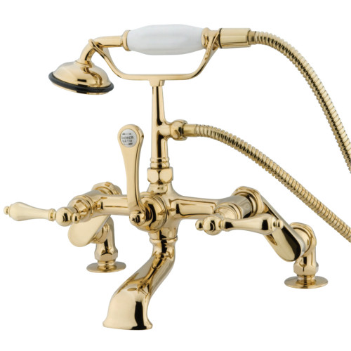 Kingston Brass CC651T2 Vintage Adjustable Center Deck Mount Tub Faucet with Hand Shower, Polished Brass