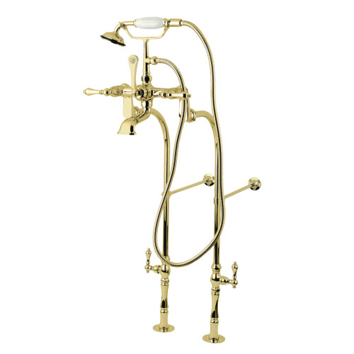 Kingston Brass CCK103T2 Vintage Freestanding Two Handle Clawfoot Tub Faucet Package with Supply Line, Stop Valve and Handle, Stop Valve and Handle, Polished Brass