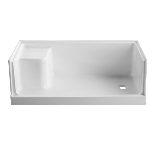 Kingston Brass Aqua Eden VTSB603221R Grenada 60" x 32" Anti-Skid Single Threshold Shower Base with Seat, Right Drain Hole, White