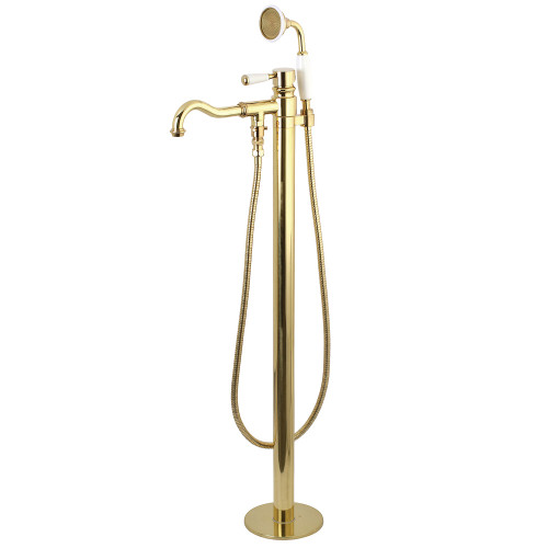 Kingston Brass KS7132DPL Paris Freestanding Tub Faucet with Hand Shower, Polished Brass