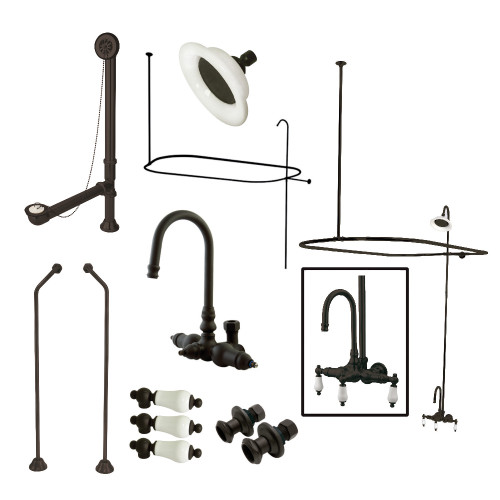 Kingston Brass CCK4185PL Vintage Gooseneck Clawfoot Tub Faucet Package with Shower Enclosure, Oil Rubbed Bronze