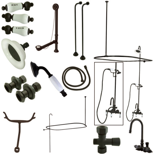Kingston Brass CCK2145HCPL Vintage Clawfoot Tub Faucet Package with Shower Enclosure, Oil Rubbed Bronze