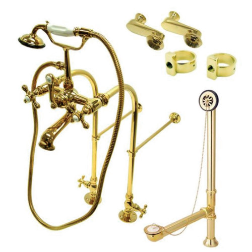 Kingston Brass CCK5102AX Vintage Freestanding Two Handle Clawfoot Tub Faucet Package with Supply Line, Polished Brass