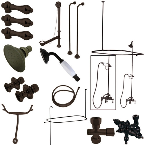 Kingston Brass CCK3145AL Vintage Down Spout Clawfoot Tub Faucet Package with Shower Enclosure, Oil Rubbed Bronze