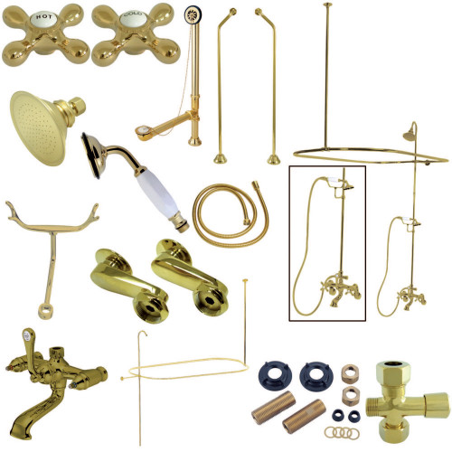 Kingston Brass CCK1182AX Vintage Clawfoot Tub Faucet Package with Shower Enclosure, Polished Brass