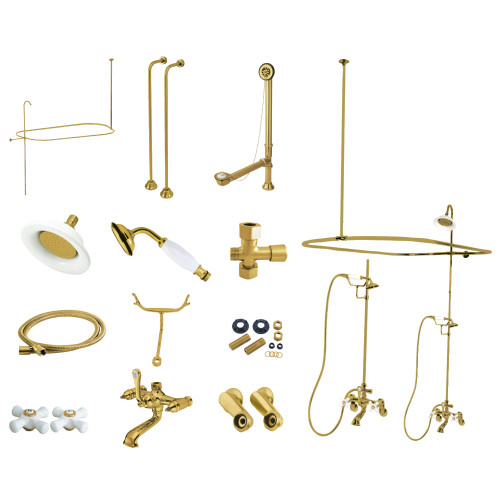 Kingston Brass CCK1147PX Vintage Clawfoot Tub Faucet Package with Shower Enclosure, Brushed Brass