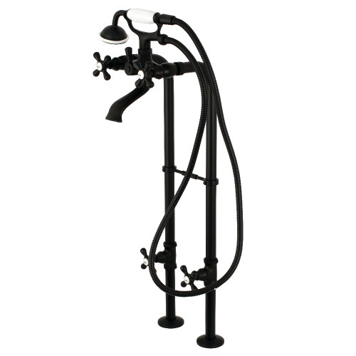 Kingston Brass CCK266K0 Kingston Freestanding Two Handle Tub Faucet with Supply Line, Stop Valve and Handle, Matte Black