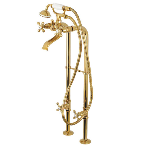 Kingston Brass CCK266K2 Kingston Freestanding Two Handle Tub Faucet with Supply Line, Stop Valve and Handle, Polished Brass