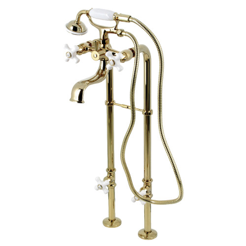 Kingston Brass CCK226PXK2 Kingston Freestanding Clawfoot Two Handle Tub Faucet Package with Supply Line, Stop Valve and Handle, Polished Brass