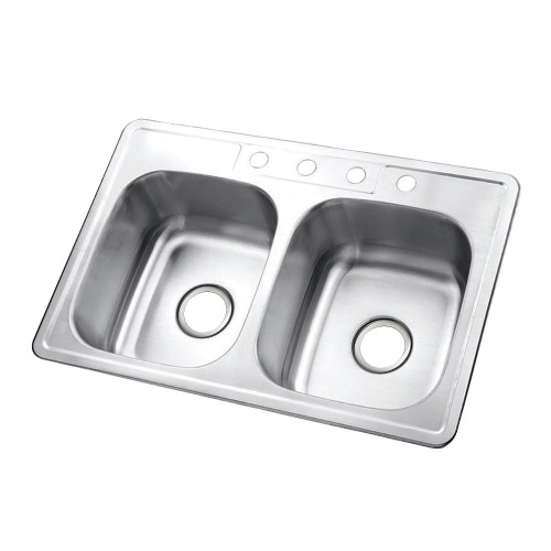 Kingston Brass Gourmetier GKTD33227 Drop-in Double Bowl Kitchen Sink, Brushed