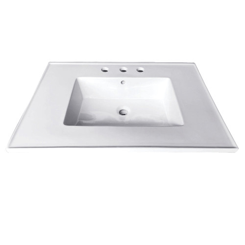 Kingston Brass Fauceture LBT25227W34 Continental 25-Inch Ceramic Vanity Top, 4-Inch, 3-Hole, White