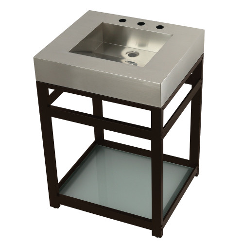 Kingston Brass KVSP2522B5 Fauceture 25" Stainless Steel Sink with Steel Console Sink Base and Glass Shelf Brushed/Oil Rubbed Bronze