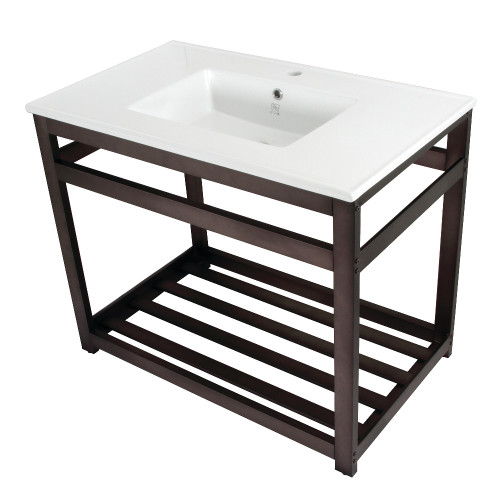 Kingston Brass Fauceture VWP3722A5 Quadras 37-Inch Ceramic Console Sink (1-Hole), White/Oil Rubbed Bronze