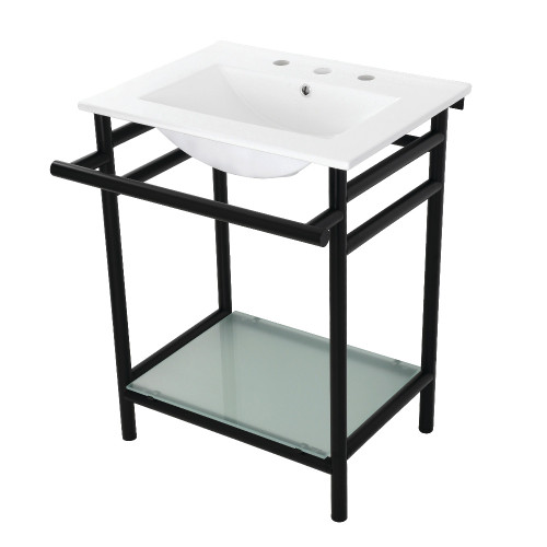 Kingston Brass VPB24187W80 24-Inch Ceramic Console Sink (8-Inch, 3-Hole), White/Matte Black