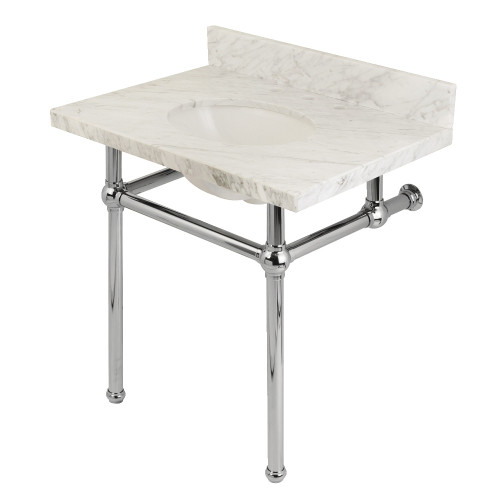 Kingston Brass KVPB3030MB1 Templeton 30" x 22" Carrara Marble Vanity Top with Brass Console Legs, Carrara Marble/Polished Chrome