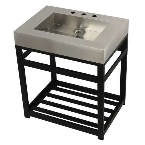 Kingston Brass KVSP3122A0 Fauceture 31" Stainless Steel Sink with Steel Console Sink Base, Brushed/Matte Black
