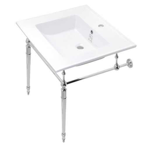 Kingston Brass KVPB252271CP Edwardian 25-Inch Console Sink with Brass Legs (Single Faucet Hole), White/Polished Chrome