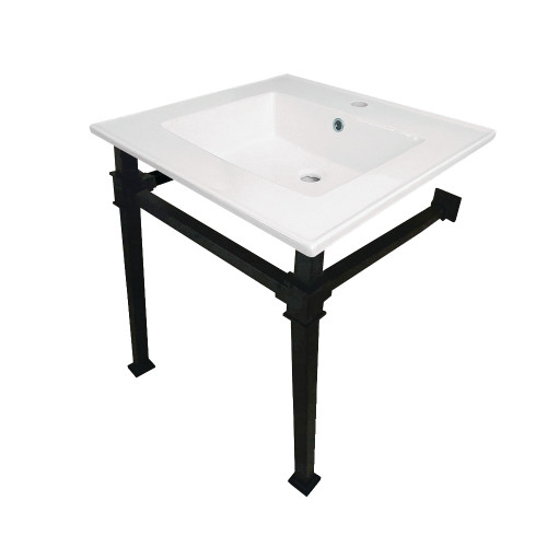 Kingston Brass KVPB25221Q0 Monarch 25-Inch Ceramic Console Sink (1-Hole), White/Matte Black