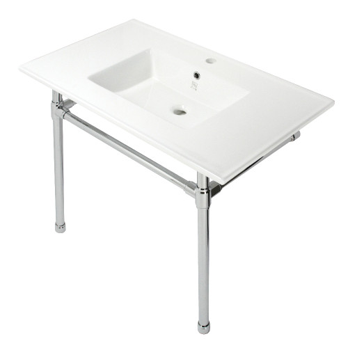 Kingston Brass KVPB3722711 Dreyfuss 37-Inch Console Sink with Stainless Steel Legs (Single Faucet Hole), White/Polished Chrome