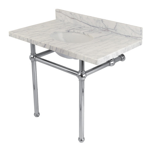 Kingston Brass KVPB3630MB1 Templeton 36" x 22" Carrara Marble Vanity Top with Brass Console Legs, Carrara Marble/Polished Chrome