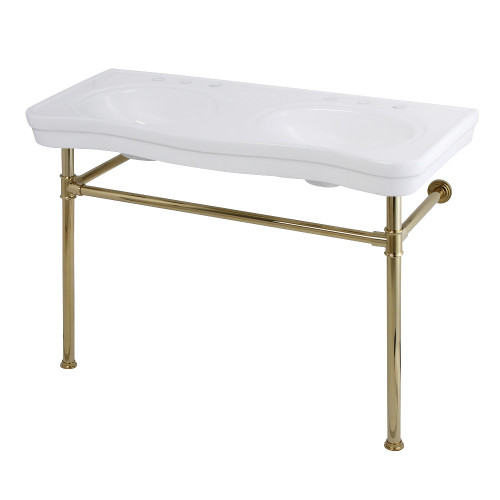 Kingston Brass VPB14882ST Imperial 47" Double Bowl Console Sink with Stainless Steel Legs, Polished Brass
