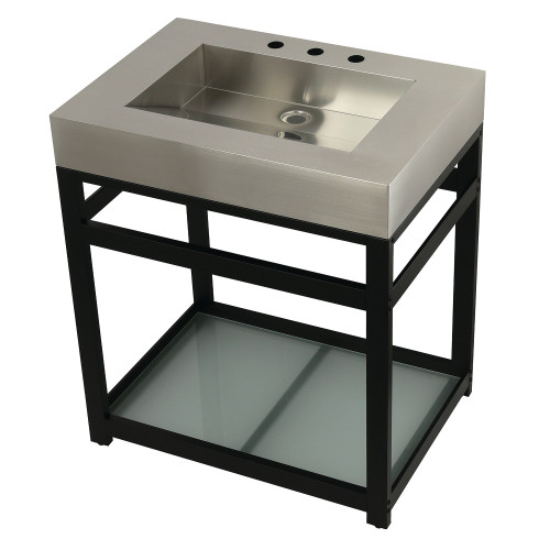 Kingston Brass KVSP3122B0 Fauceture 31" Stainless Steel Sink with Steel Console Sink Base with Glass Shelf,, Brushed/Matte Black