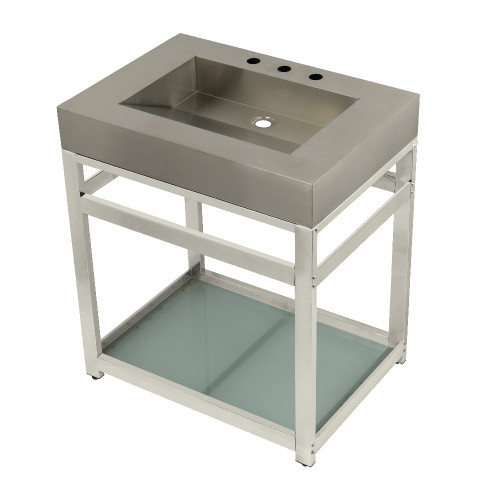 Kingston Brass KVSP3122B6 Fauceture 31" Stainless Steel Sink with Steel Console Sink Base with Glass Shelf,, Brushed/Polished Nickel