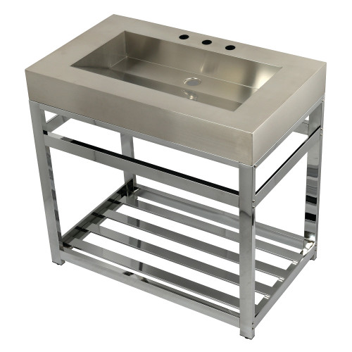 Kingston Brass KVSP3722A1 Fauceture 37" Stainless Steel Sink with Steel Console Sink Base, Brushed/Polished Chrome