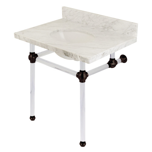 Kingston Brass KVPB3030MA5 Templeton 30" x 22" Carrara Marble Vanity Top with Clear Acrylic Console Legs, Carrara Marble/Oil Rubbed Bronze