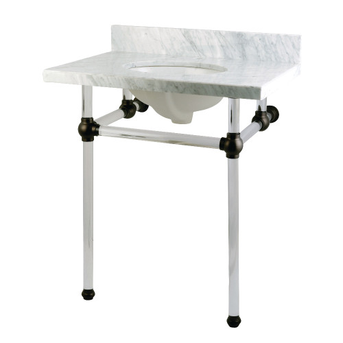 Kingston Brass KVPB30MA5 Templeton 30" x 22" Carrara Marble Vanity Top with Clear Acrylic Console Legs, Carrara Marble/Oil Rubbed Bronze