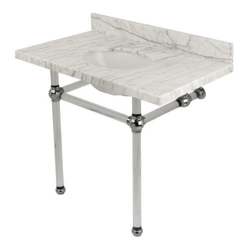 Kingston Brass KVPB3630MA1 Templeton 36" x 22" Carrara Marble Vanity Top with Clear Acrylic Console Legs, Carrara Marble/Polished Chrome