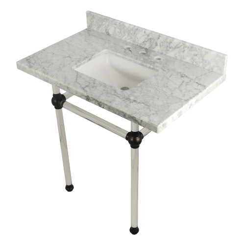 Kingston Brass KVPB36MASQ5 Templeton 36" x 22" Carrara Marble Vanity Top with Clear Acrylic Console Legs, Carrara Marble/Oil Rubbed Bronze