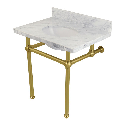 Kingston Brass KVPB3030MB7 Templeton 30" x 22" Carrara Marble Vanity Top with Brass Console Legs, Carrara Marble/Brushed Brass