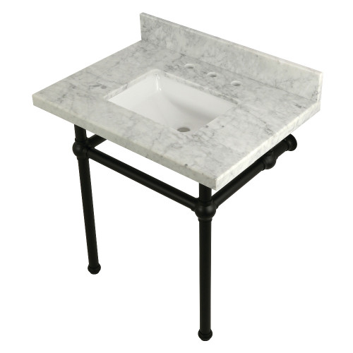 Kingston Brass KVPB3030MBSQ0 Templeton 30" x 22" Carrara Marble Vanity Top with Brass Console Legs, Carrara Marble/Matte Black