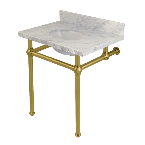 Kingston Brass KVPB30MB7 Templeton 30" x 22" Carrara Marble Vanity Top with Brass Console Legs, Carrara Marble/Brushed Brass