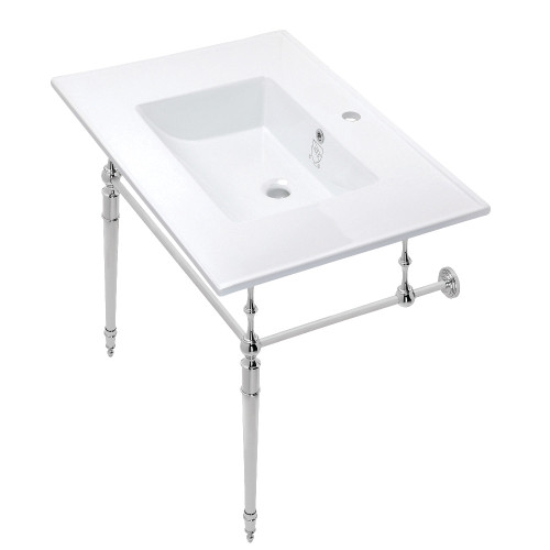 Kingston Brass KVPB312271CP Edwardian 31" Console Sink with Brass Legs (Single Faucet Hole), White/Polished Chrome