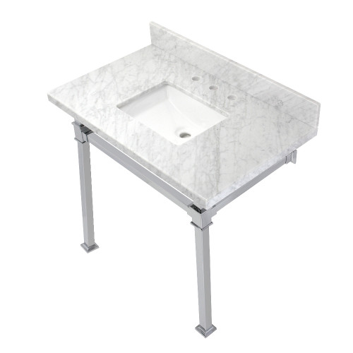 Kingston Brass KVPB36MSQ1 Monarch 36-Inch Carrara Marble Console Sink, Marble White/Polished Chrome