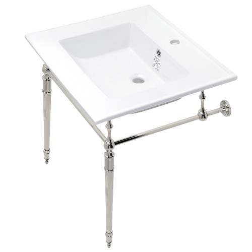Kingston Brass KVPB252271PN Edwardian 25-Inch Console Sink with Brass Legs (Single Faucet Hole), White/Polished Nickel