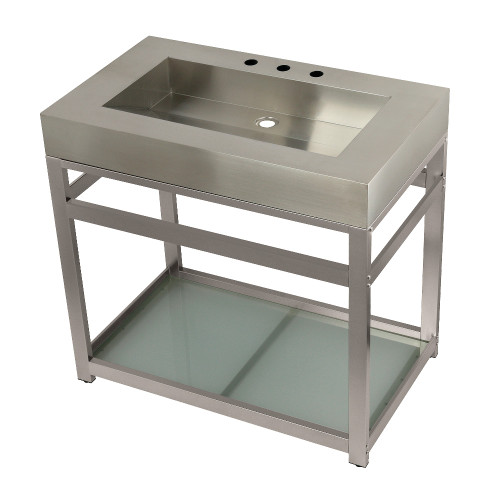 Kingston Brass KVSP3722B8 Fauceture 37" Stainless Steel Sink with Steel Console Sink Base and Glass Shelf Brushed/Brushed Nickel