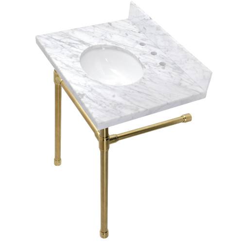 Kingston Brass KVPB30M87ST Dreyfuss 30" x 22" Carrara Marble Vanity Top with Stainless Steel Legs, Marble White/Brushed Brass